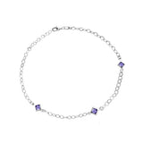 Sterling Silver Purple CZ Stations Anklet 11" length