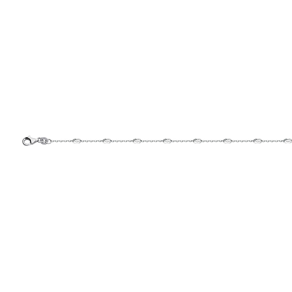 Sterling Silver Oval Moon Diamond Cut Stations Cable Chain Anklet 10" length