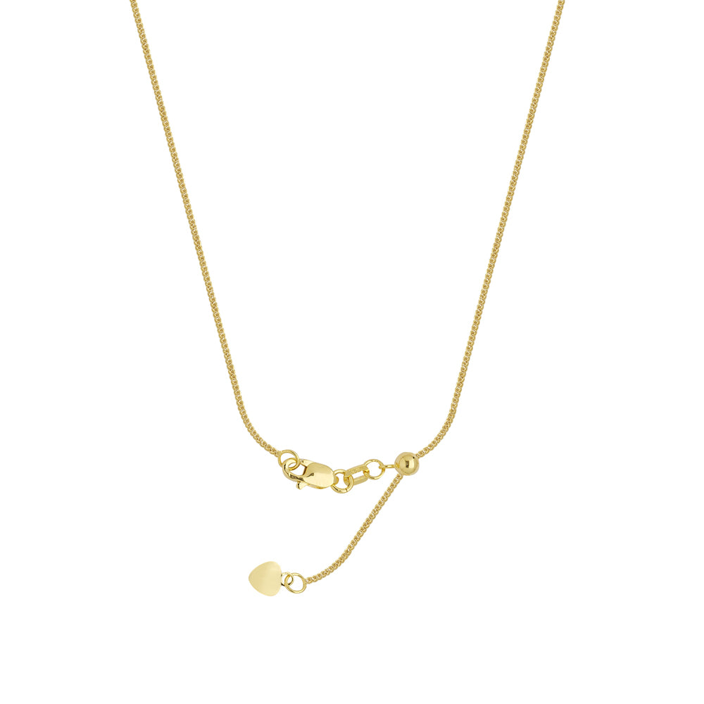 22" Adjustable Wheat Chain Necklace with Slider 10K Yellow Gold 1 mm 3 grams
