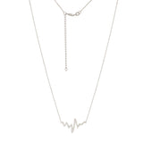 14K White Gold Cubic Zirconia Heartbeat Necklace. Adjustable Diamond Cut Cable Chain 16