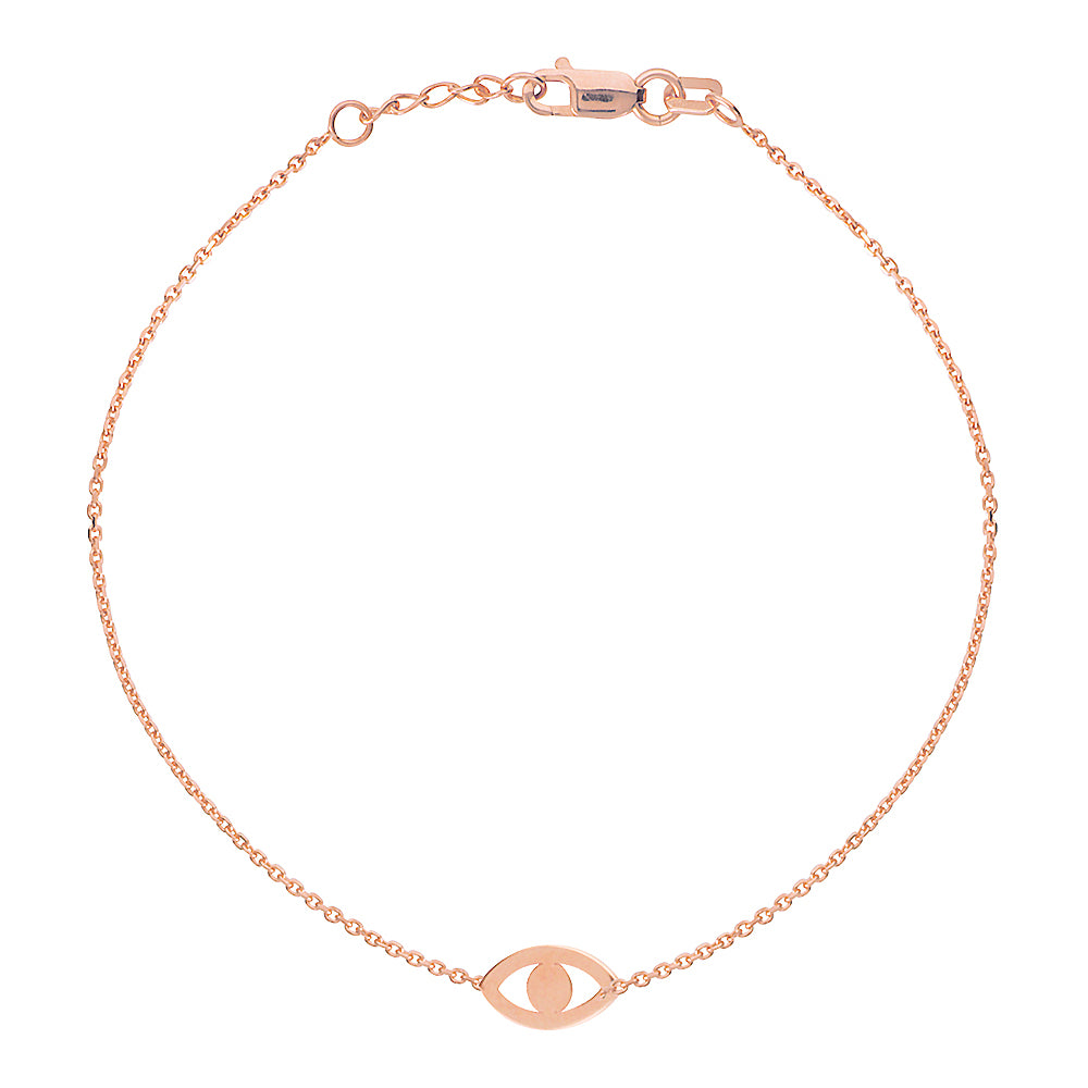14K Rose Gold Evil Eye Bracelet. Adjustable Diamond Cut Cable Chain 7" to 7.50"