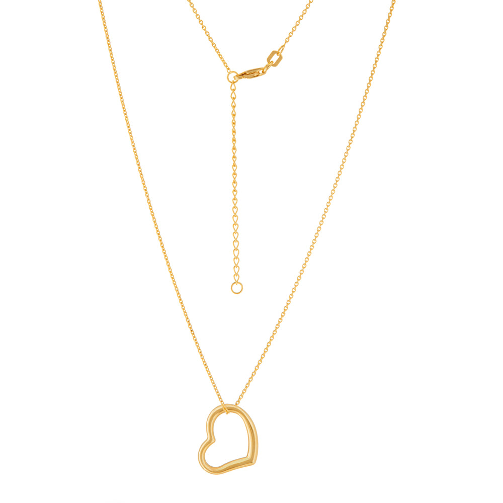 14K Yellow Gold Open Heart Necklace. Adjustable Cable Chain 16"-18"