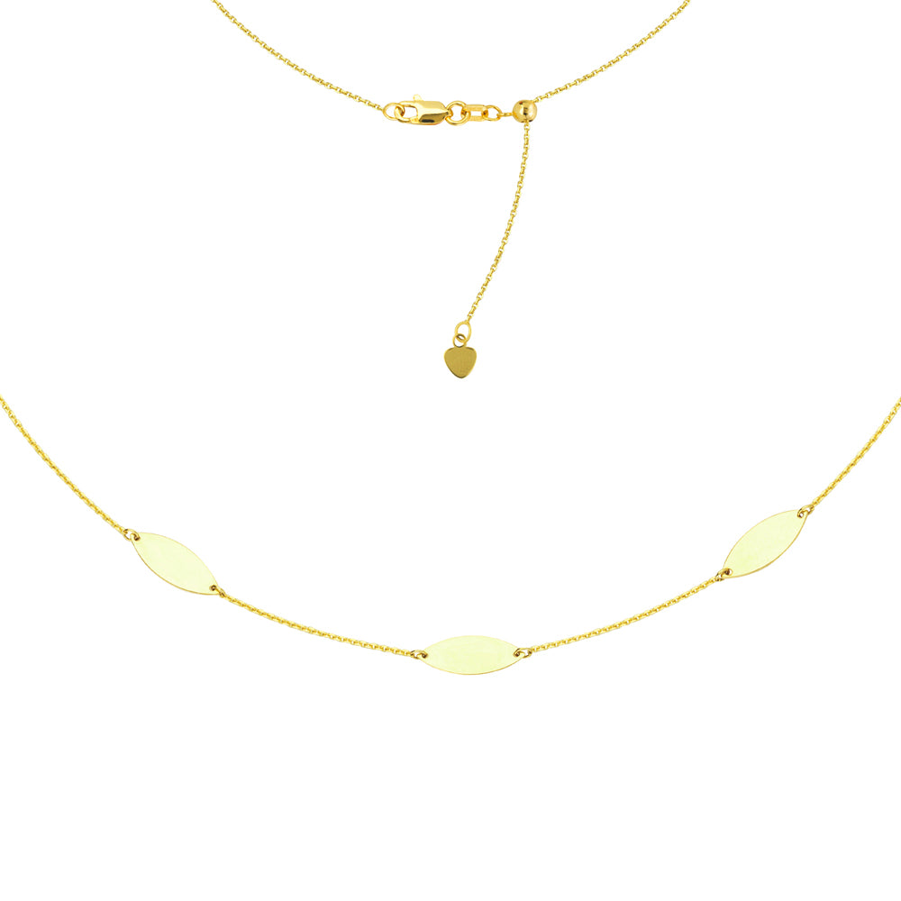 14K Yellow Gold Flat Marquise Plates Choker Necklace. Adjustable 10"-16"