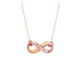 14K Rose Gold Infinity Diamond Necklace. Adjustable Cable Chain 16" to 18"