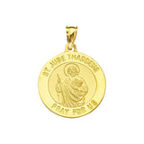 14K Yellow Gold Saint Jude Round Medal With Text Saint Jude Thaddeus Pray For us
