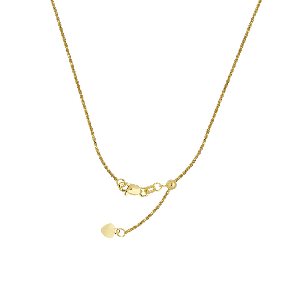 22" Adjustable Diamond Cut Rope Chain Necklace with Slider 14K Yellow Gold 1.05 mm 3.1 grams
