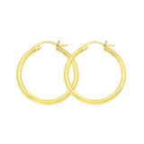 10K Yellow Gold 2 mm Polished Round Hoop Earrings 0.6
