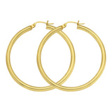 10K Yellow Gold 3 mm Polished Round Hoop Earrings 1.2" Diameter