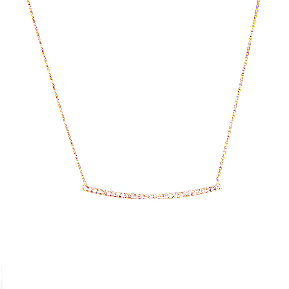 14K Rose Gold Bar Diamond Necklace. Adjustable Cable Chain 16" to 18"