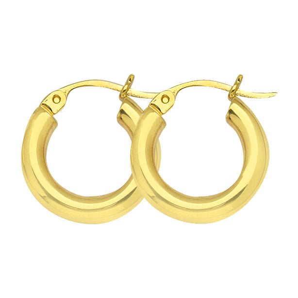 14K Yellow Gold 3 mm Polished Round Hoop Earrings 0.6" Diameter