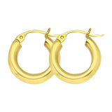 14K Yellow Gold 3 mm Polished Round Hoop Earrings 0.6