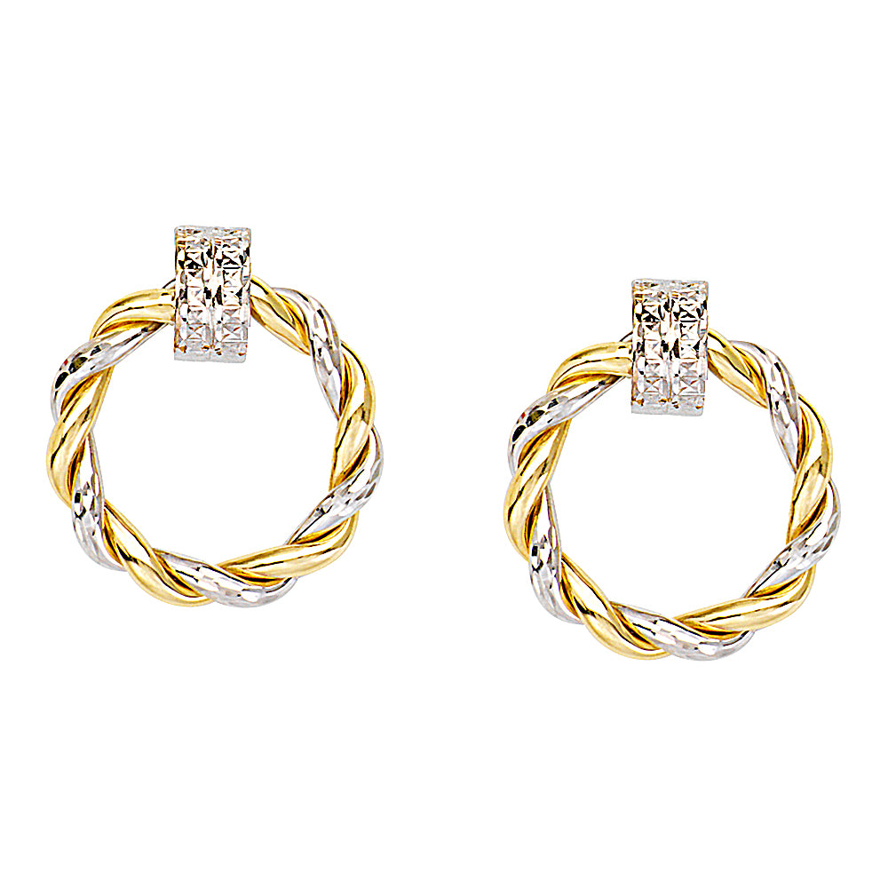 14K Yellow|White Gold Diamond Cut Braided Circle Earring