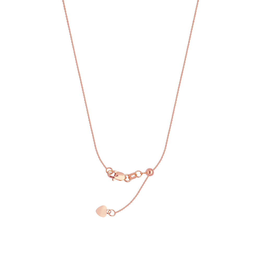 22" Adjustable Cable Chain Necklace with Slider 925 Sterling Silver Rose Gold Plated 0.9 mm 1.7 grams