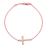 14K Rose Gold Sideways Cross Bracelet. Adjustable Cable Chain 7