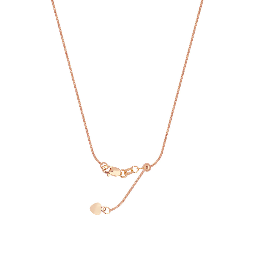 22" Adjustable Square Wheat Chain Necklace with Slider 14K Rose Gold 0.85 mm 2.45 grams