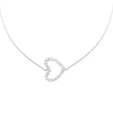 14K White Gold Open Heart Cubic Zirconia Necklace. Adjustable Cable Chain 16" to 18"