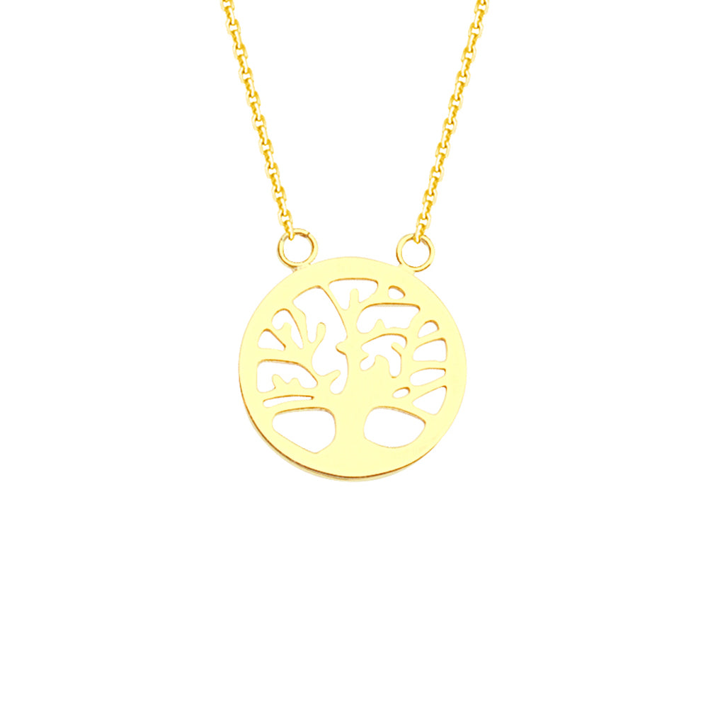 14K Yellow Gold Tree of Life Necklace. Adjustable Cable Chain 16" to 18"