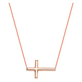 14K Rose Gold Sideways Cross Necklace. Adjustable Cable Chain 16