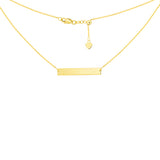 14K Yellow Gold Engraveable Bar Choker Necklace. Adjustable 10