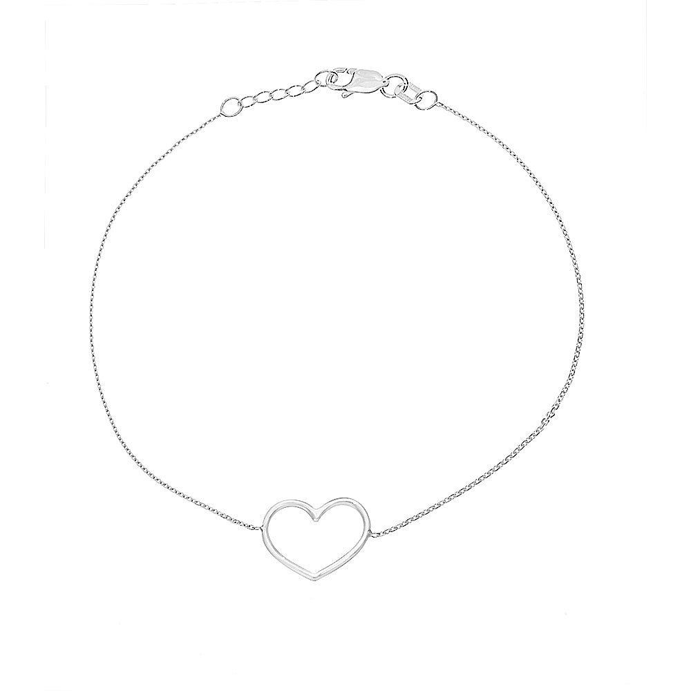 14K White Gold Open Heart Bracelet. Adjustable Cable Chain 7" to 7.50"