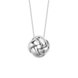 14K White Gold High Polished Puffed Love Knot Necklace. Adjustable Cable Chain 16"-18"