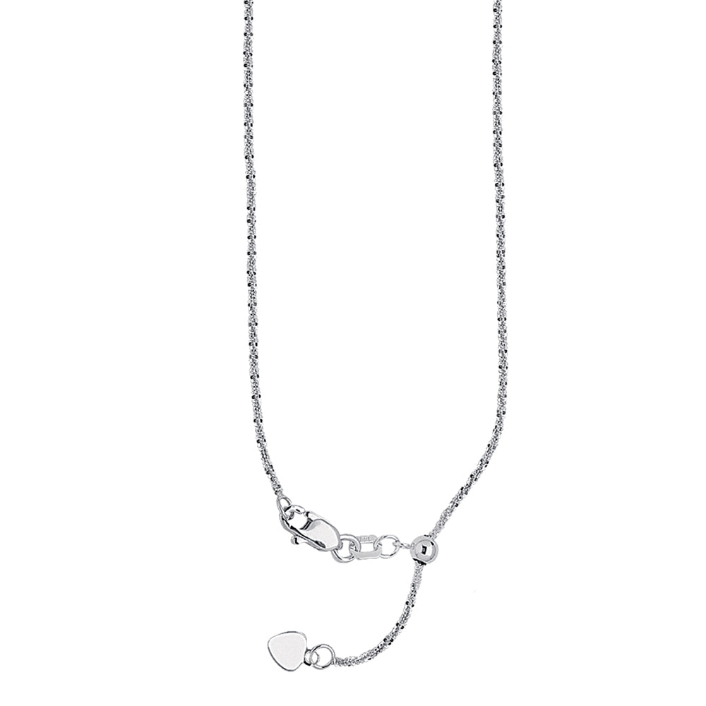 22" Adjustable Sparkle Chain Necklace with Slider 14K White Gold 1.15 mm 2.85 grams