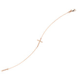 14K Rose Gold Sideways Cross Diamond Bracelet. Adjustable Cable Chain 7