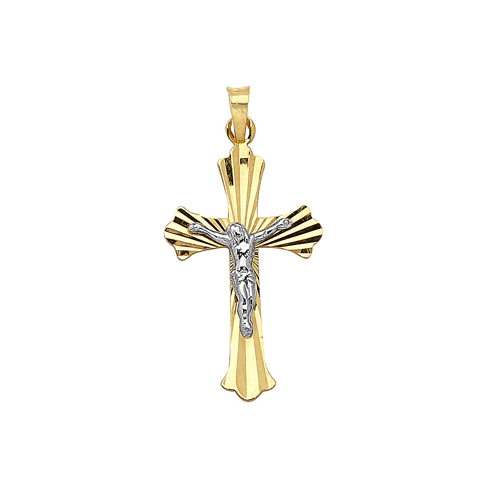 14K Two Tone Gold Diamond Cut Crucifix Cross Pendant