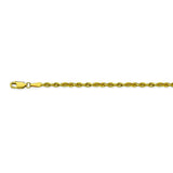 10K Yellow Gold 3 Diamond Cut Rope Chain in 20 inch, 22 inch, 24 inch, & 30 inch