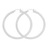 14K White Gold 3 mm Polished Round Hoop Earrings 1.2" Diameter