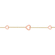 14K Yellow & Rose Gold Open Heart Box Chain Bracelet 7.5"