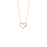 14K Rose Gold Wire Heart with 1point Diamond Necklace, Adjustable Chain 16" to 18"