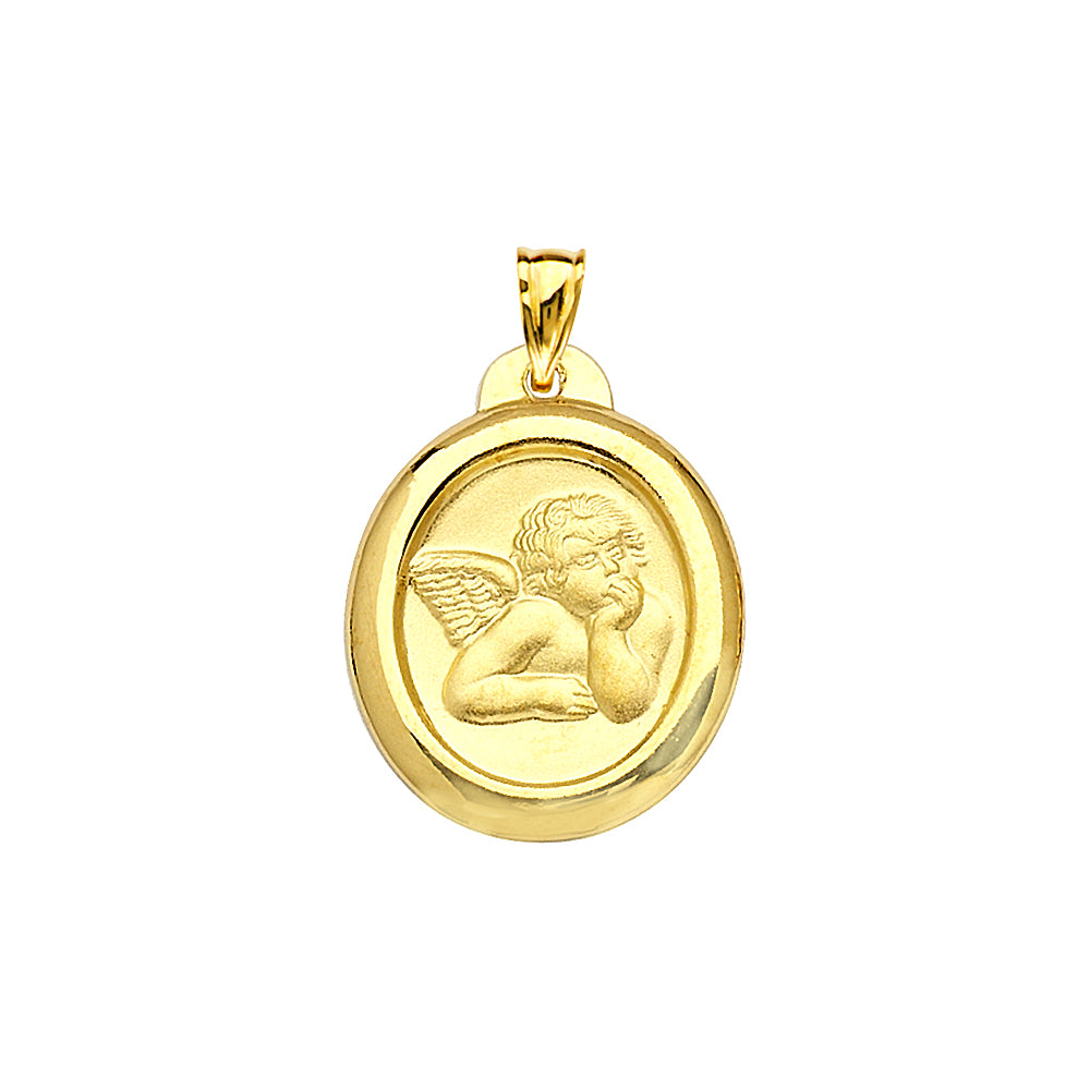 14K Yellow Gold Round Cupid Medal