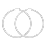 925 White Sterling Silver 3 mm Light Weight Hoop Earrings 1.8" Diameter