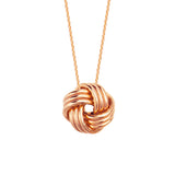 14K Rose Gold Plain High Polish Tripple Tube Large Love Knot Necklace. Adjustable Cable Chain 16"-18"