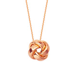 14K Rose Gold High Polish Flat Square Tube Love Knot Necklace. Adjustable Cable Chain 16