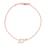 14K Rose Gold Heart & Arrow Bracelet. Adjustable Diamond Cut Cable Chain 7