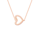 14K Rose Gold Sideways Heart Necklace. Adjustable Diamond Cut Cable Chain 16