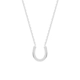 14K White Gold Lucky Horseshoe Necklace. Adjustable Diamond Cut Cable Chain 16" to 18"