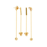 14K Yellow Gold Front to Back Cluster Round Beads and Bar Threader Earring