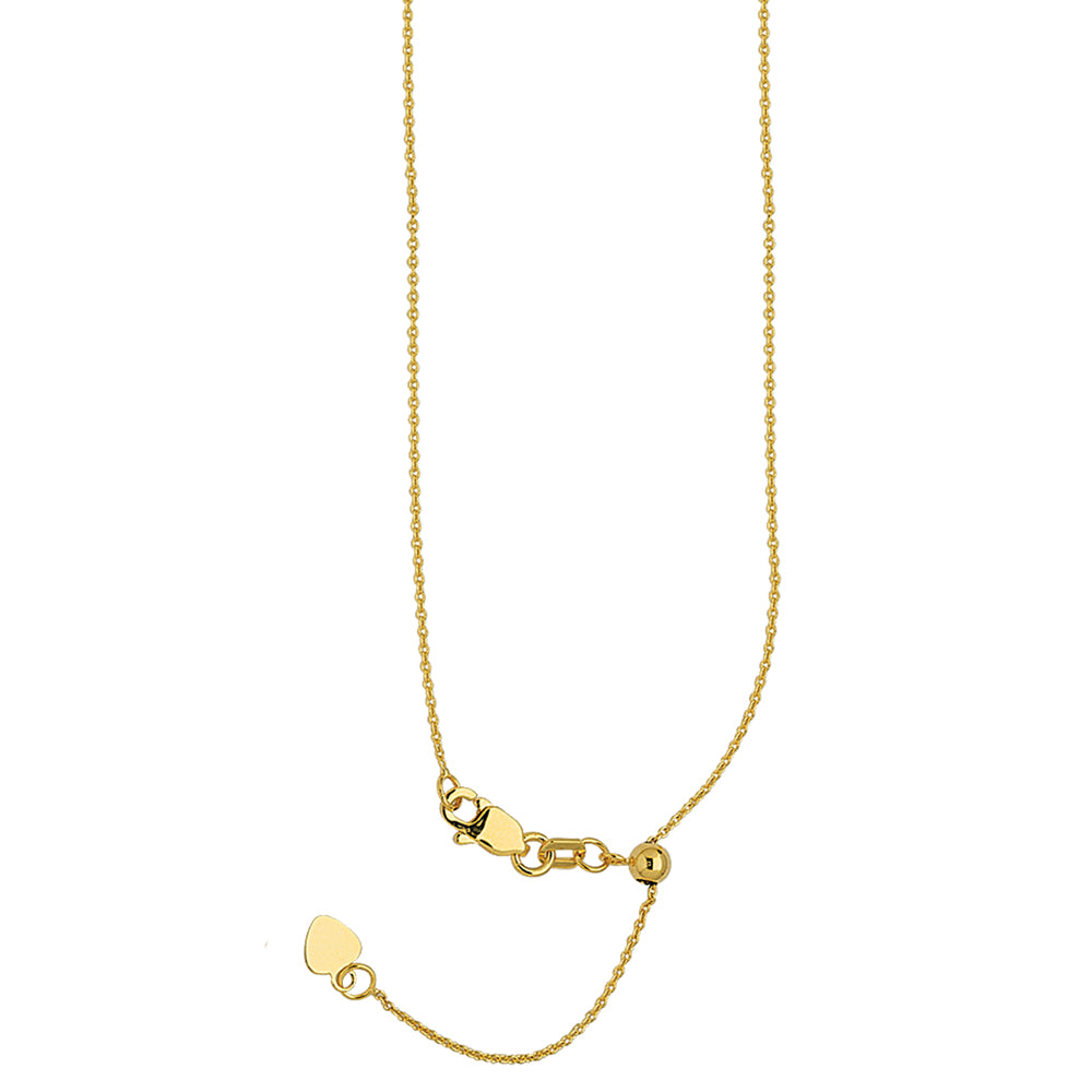 22" Adjustable Cable Chain Necklace with Slider 14K Yellow Gold 0.9 mm 2.1 grams