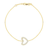 14K Yellow Gold Cubic Zirconia Heart Bracelet. Adjustable Diamond Cut Cable Chain 7