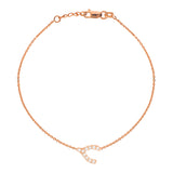 14K Rose Gold Cubic Zirconia Sideways Wishbone Bracelet. Adjustable Diamond Cut Cable Chain 7
