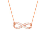14K Rose Gold Infinity Cubic Zirconia Necklace. Adjustable Cable Chain 16
