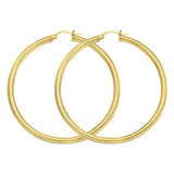 14K Yellow Gold 3 mm Polished Round Hoop Earrings 1.6" Diameter