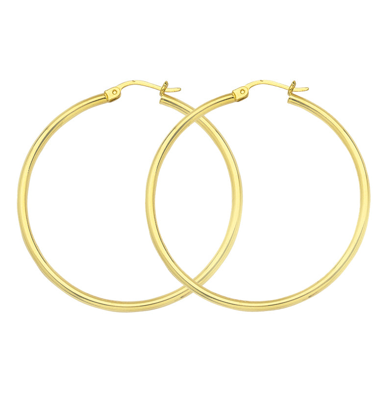 14K Yellow Gold 2 mm Light Weight Hoop Earrings 1" Diameter