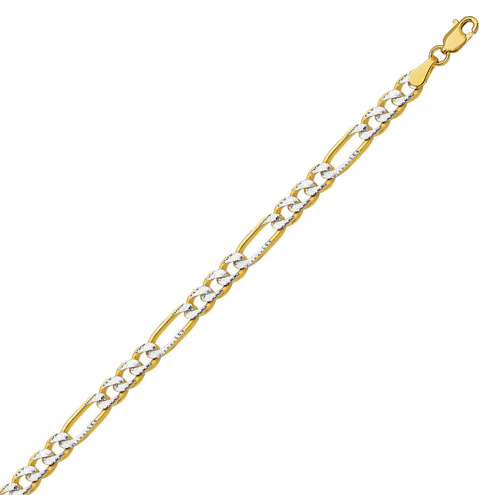 14K Two Tone Yellow & White Gold 3.9 Pave Figaro Chain in 18 inch, 20 inch, 22 inch, 24 inch, & 30 inch
