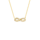 14K Yellow Gold Cubic Zirconia Infinity Necklace. Adjustable Diamond Cut Cable Chain 16