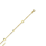 14K Yellow Gold Station Line Heart Anklet Adjustable 9" to 10" length