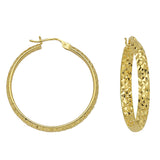10K Yellow Gold 3 mm Diamond Cut Hoop Earrings 1.2" Diameter